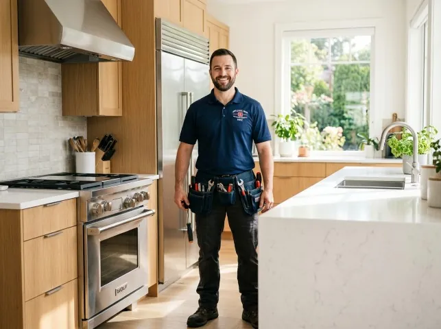 Appliance Repair Hero technician in a Brighton, CO kitchen after an appliance repair